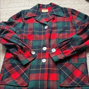 Pendleton Red and Green Plaid Pea Coat